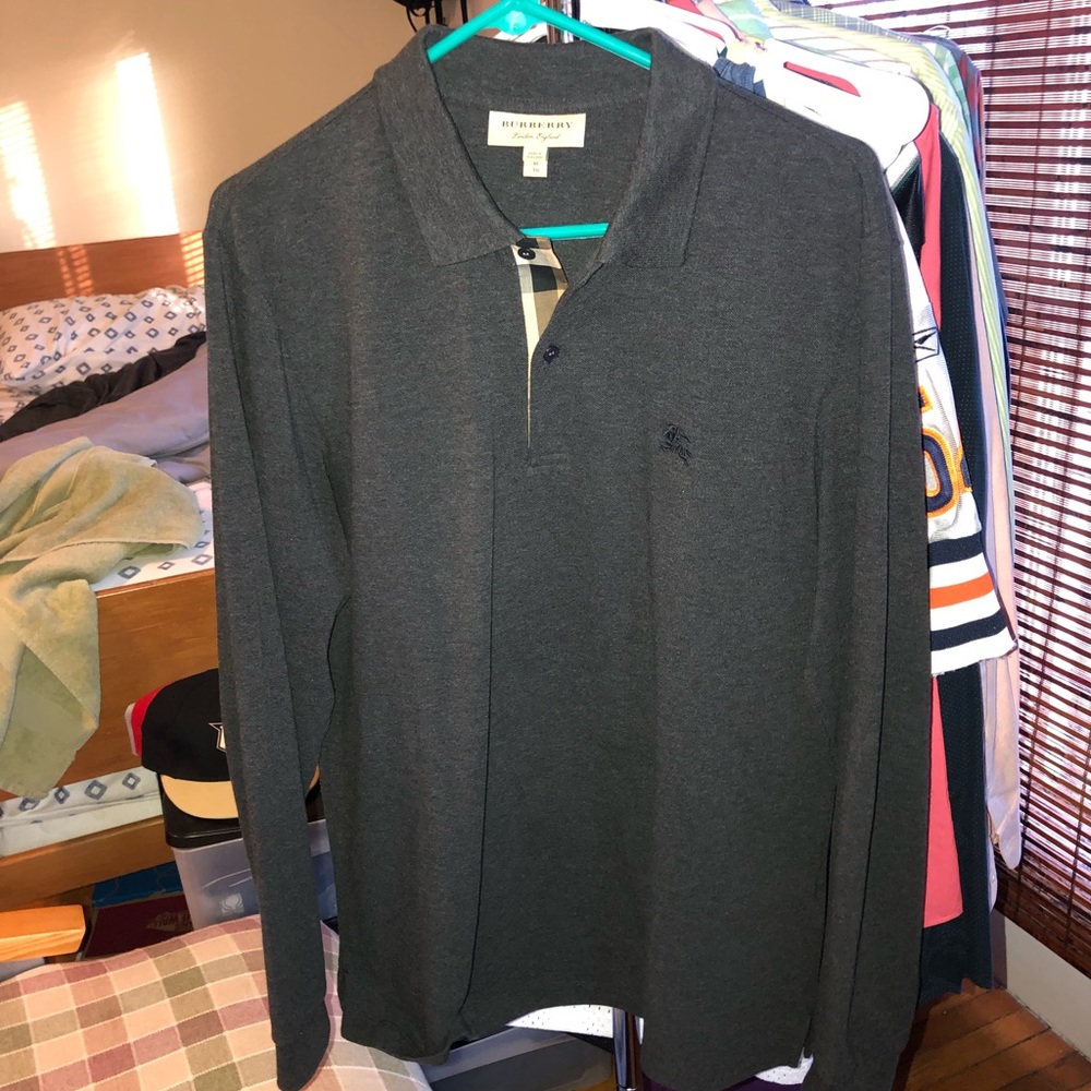Burberry long sleeve polo charcoal XL like new